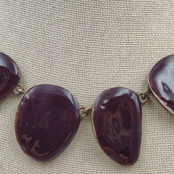 Cecile Jeanne Paris Burgundy Plum Color Enamel Panel Statement Necklace Rare - Picture 8 of 15